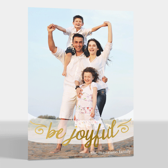 Be Joyful Gold Foil Pressed Flat Holiday Photo Cards